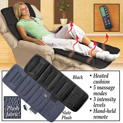 Back & Body Massager Chair Pad with Remote - 10-motor Heated, Bl